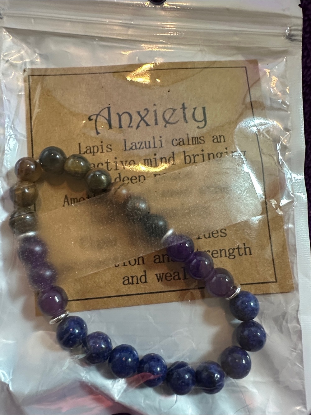 Lapis Lazuli and Amethyst Beaded Bracelet for Anxiety - Healing Stones